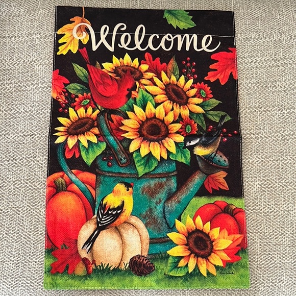 NIP Fall Autumn Flags Burlap Double Sided 12x18” - Picture 1 of 2